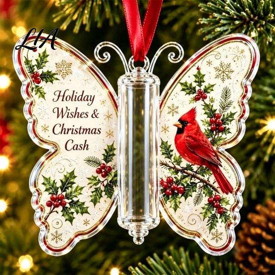 Hanging Holiday Decorations Butterfly Cash Gift Ornament, Christmas Money Holder Decor with Decorative Ornaments for Parties Festive Print,