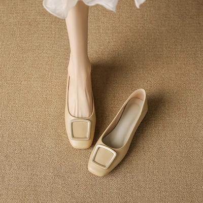 Женские летние туфли на плоской подошве из мягкой кожи, с квадратным носком, универсальные, с мелким вырезом, на мягкой подошве, на одну педаль, рабочие туфли