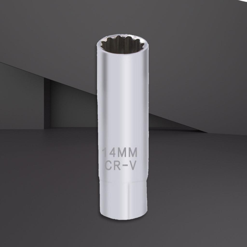 Эффективный автомобильный торцевой ключ для свечей зажигания 14 мм, конфигурация с 12 гранями, обеспечивает максимальный захват и крутящий момент для ограниченных пространств