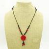 National Style Cinnabar Resin Rose Flower Pendant Necklace Red Floral Sweater Chain Lolita Gothic