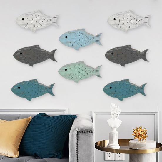 20 Pcs Wooden Fish Wall Decor Painted Fish Ornaments Nautical Coastal Theme