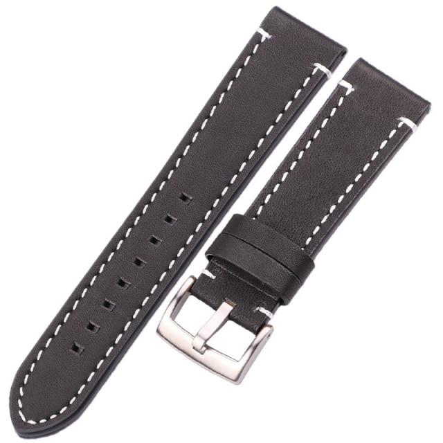 Genuine Leather Watchbands 18mm 20mm 22mm 24mm Black Dark Brown Women Men Cowhide Watch Band Strap Belt With Buckle