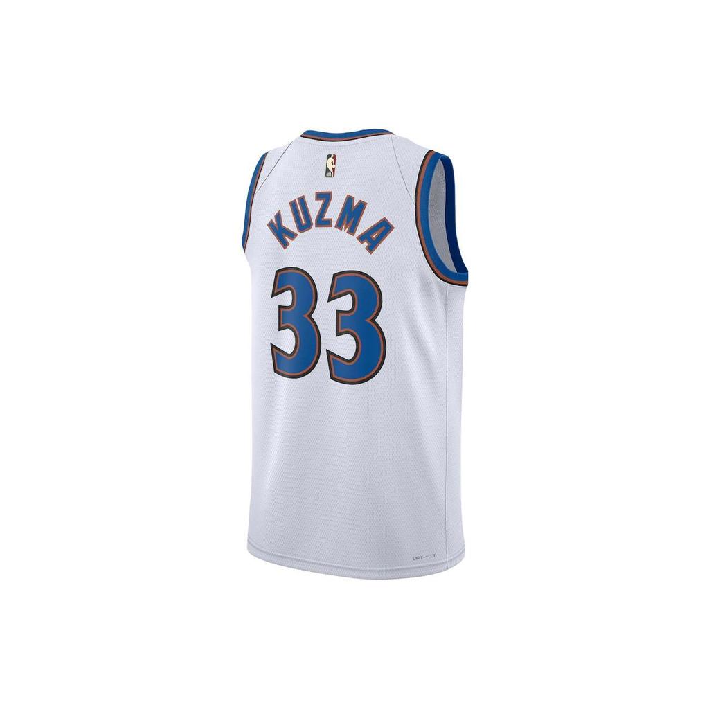Nike Цифровой буквенно-цифровой принт с круглым вырезом, баскетбольная майка для фанатов, версия 2022/23, сезон Washington Wizards, Кайл Кузма, мужские топы, белые DO9454-101