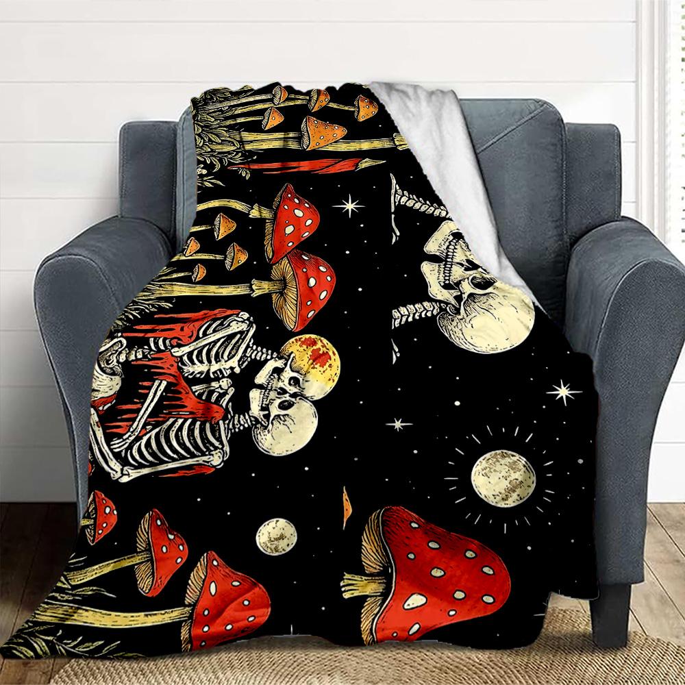 Skeletons Mushrooms Flannel Blanket Throw Blanket Soft Warm Sofa Bed Camping home Decor Unique Christmas Gift C926280