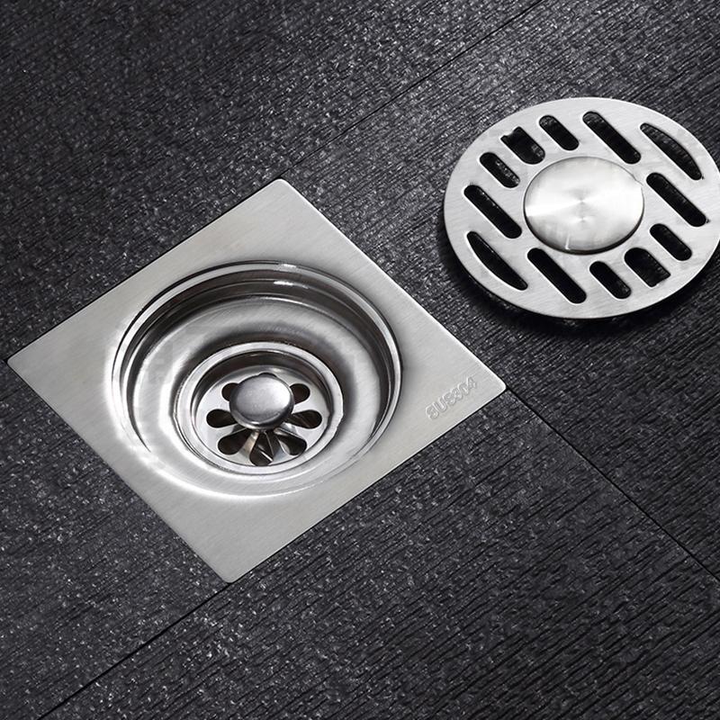 Stainless Steel Square Shower Floor Drain Detachable Odor Proof Bathroom Parts Accessories