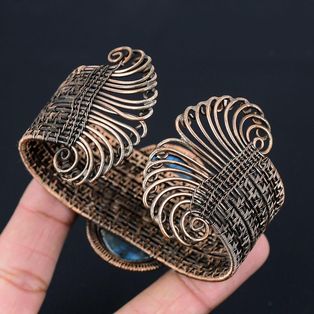 Лабрадорит, драгоценный камень, чистая медная проволока, завернутая в манжеты/браслет ручной работы, регулируемые ювелирные изделия