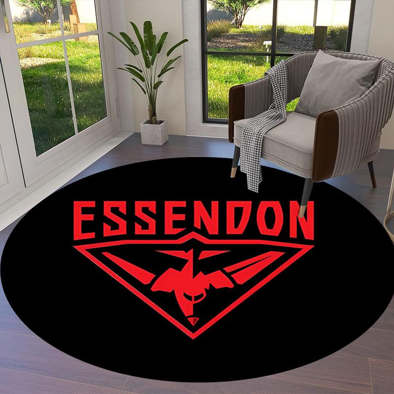 Essendon Football Club Round Area Rug,Carpet Rug for Living Room Bedroom Sofa Playroom Decor,Non-slip Floor Mat