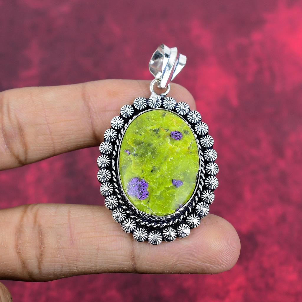 Подвеска из драгоценного камня стихтит, ручная работа, антикварная бижутерия из цельного серебра 925 пробы, для подарка на помолвку