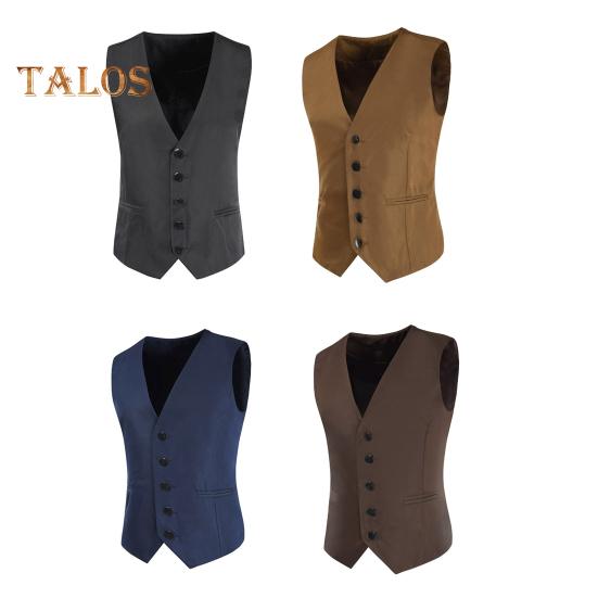 Мужской жилет с V-образным вырезом без рукавов однобортный пиджак однотонный карманный дизайн осенне-зимний деловой жилет