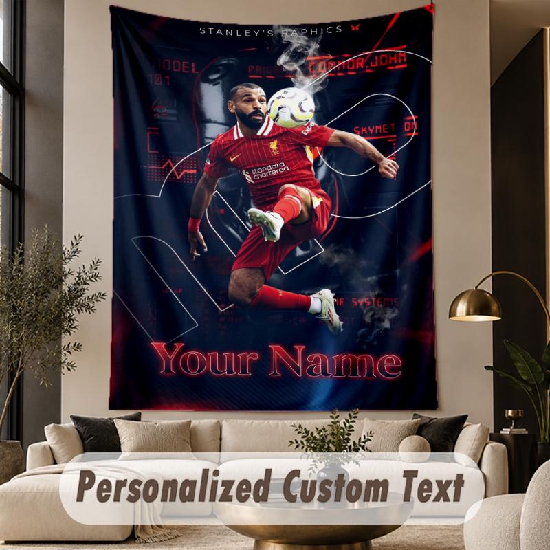 Custom Text Tapestry Mohamed Salah Print Wall Tapestry Indoor Living Room Wall Decor