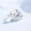 Adjustable S925 Sterling Silver Moissanite and Freshwater Pearl Petal Ring for Women