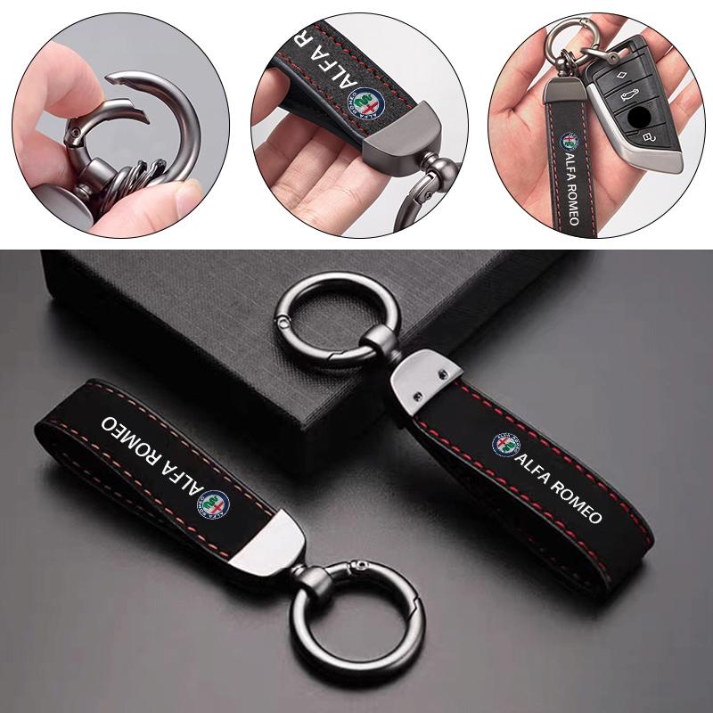 FKZLV1 2026 Hot Sticker High-end Leather Car Logo Key Chain Keyring Accessories For Alfa Romeo 4C 159 166 Spider Giulia 156 147 8C GT 2