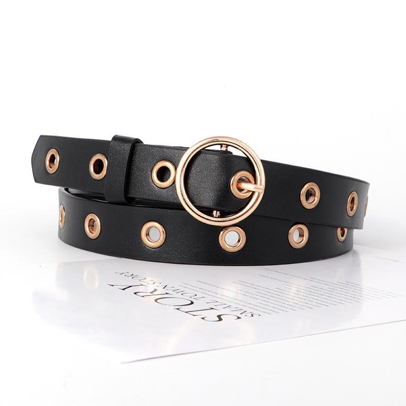 Versatile Leather Pu Belt For Women With Punching Detail And Buckle Metal