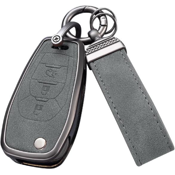 YO&YOYE Compatible With Chevy Key Fob Cover With Keychain Leather Key Case Protector For Chevrolet Equinox Camaro Cruze Malibu Sonic Smart Key (Grey)