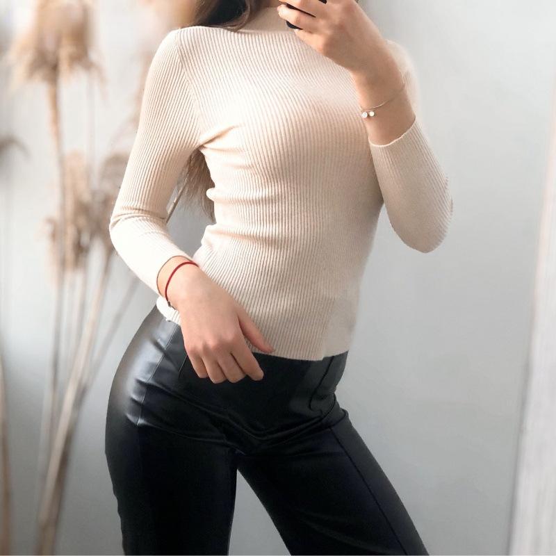 Long Sleeve Half High Neck Sweater Women's Pullover Solid Color Slim Knit Bottoming Shirt Elegant and Comfortable Women's Clothes