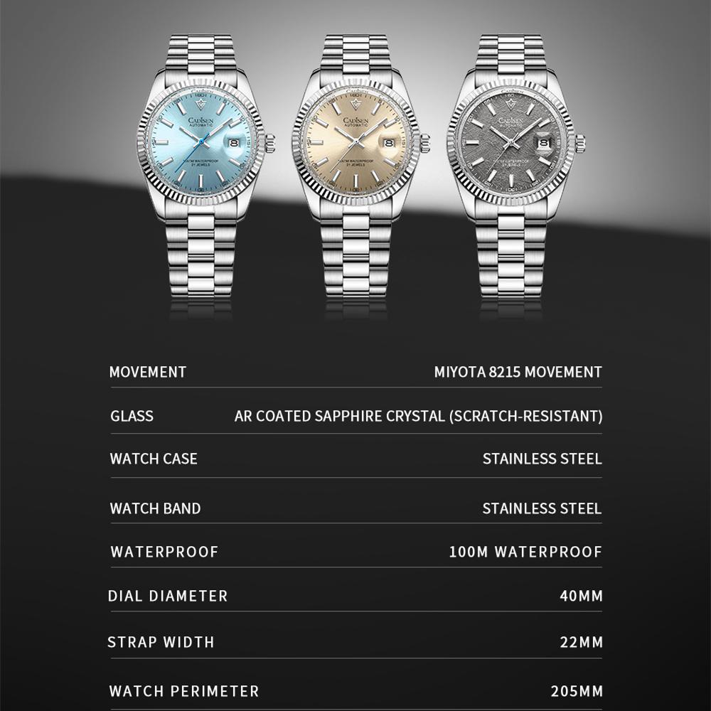 Cadisen 8214 Новые роскошные мужские часы высшего бренда с коробкой, водонепроницаемые 10 атм, 21 УКРАШЕНИЕ, автоматические мужские механические часы