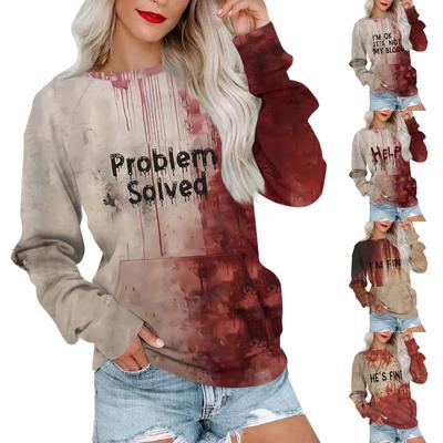 Женская толстовка с длинным рукавом, повседневная, с круглым вырезом, симпатичная, с принтом на Хэллоуин, легкая толстовка с карманом