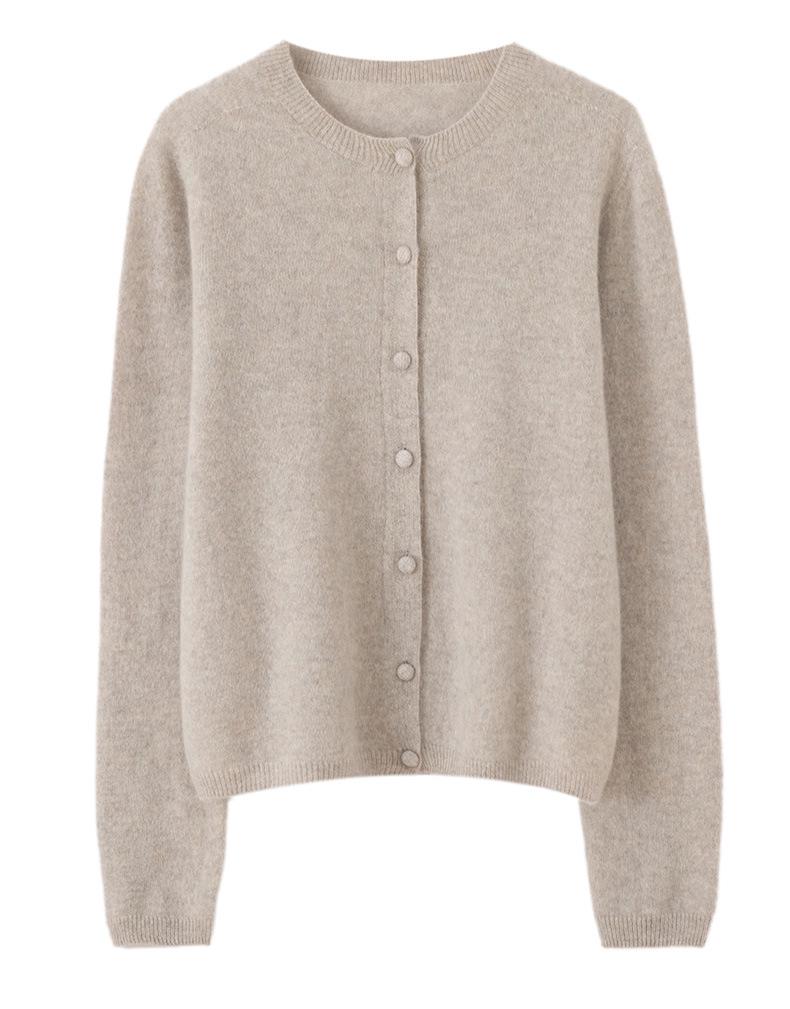 Women's 100% Cashmere Long Sleeve Round Neck Button-Up Cardigan - Seamless Solid Color for Autumn