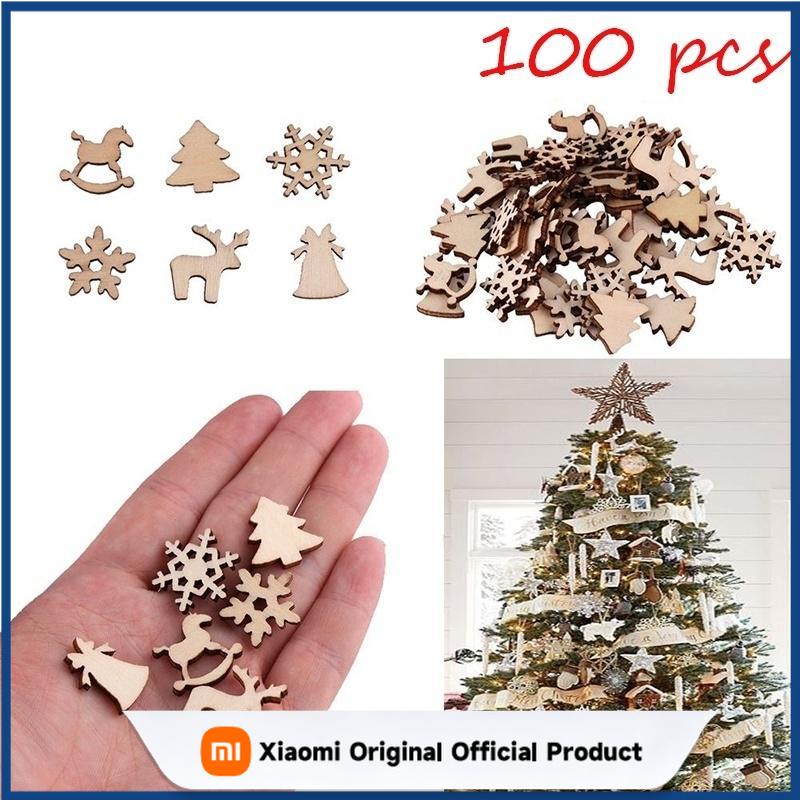 Xiaomi 100Pcs Christmas Wood Chips Natural Wooden DIY Christmas Tree Hanging Pendant HomeDecor Christmas WoodChip Craft Gift