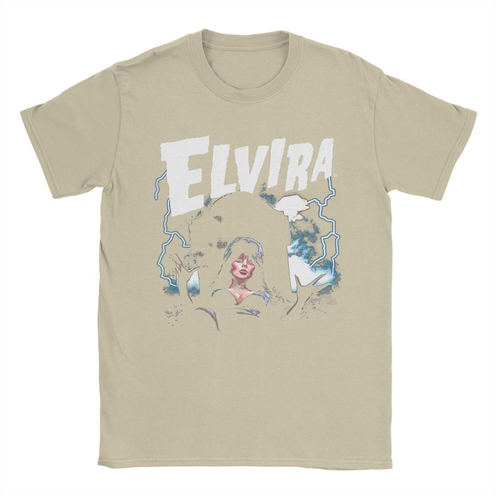 Elvira Mistress of The Dark Grave and Lightning Unisex TShirt Vintage Tees Short Sleeve Crewneck TShirts Cotton Plus Size Clothes