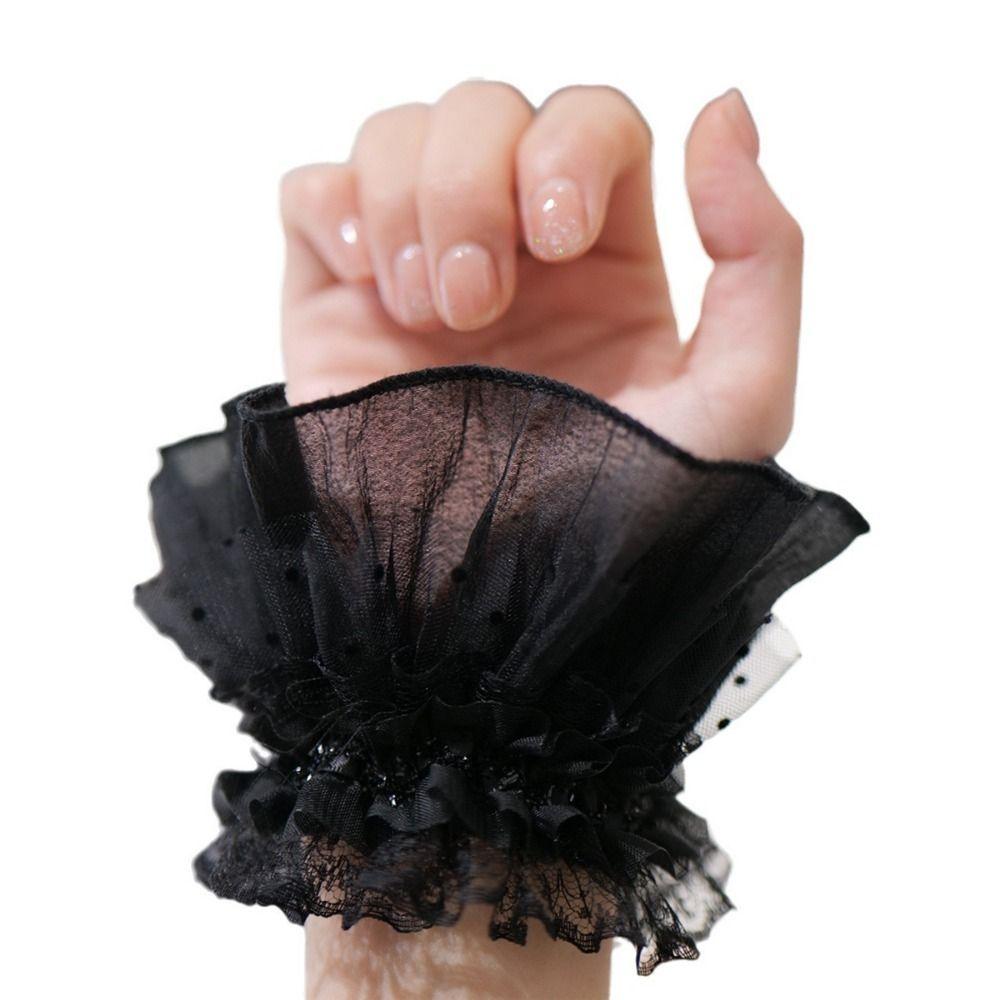 Victorian Lace Ruffled Wrist Solid Color Lolita Style Cuffs Fake Sleeves Cuffs Daily Accessory