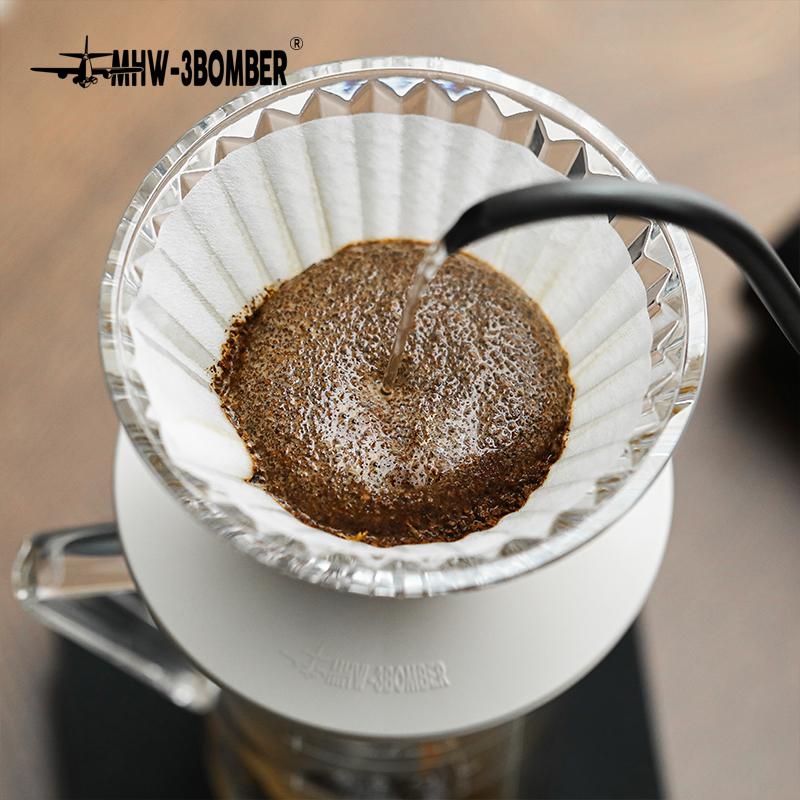 MHW-3BOMBER Glass Coffee Dripper Reusable Cone Pour Over Coffee Dripper with Filter Paper Professional Home Baristas Accessories