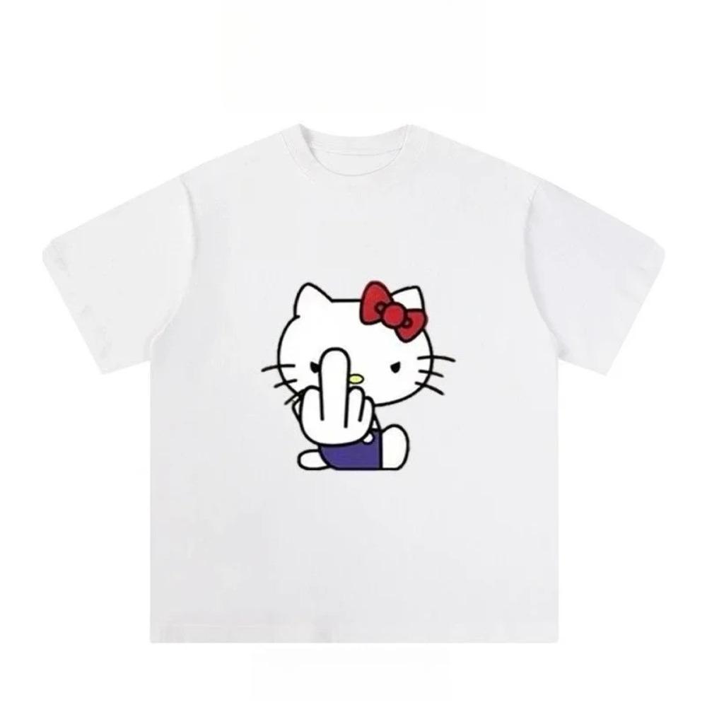 American Hello Kitty Fun Print 2025 Women's Cartoon Peripheral Top Trend Plus Size Loose Casual Short-sleeved T-shirt