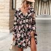 Fashion Women's Autumn V-Neck Long Sleeve Printed Dress Femininity