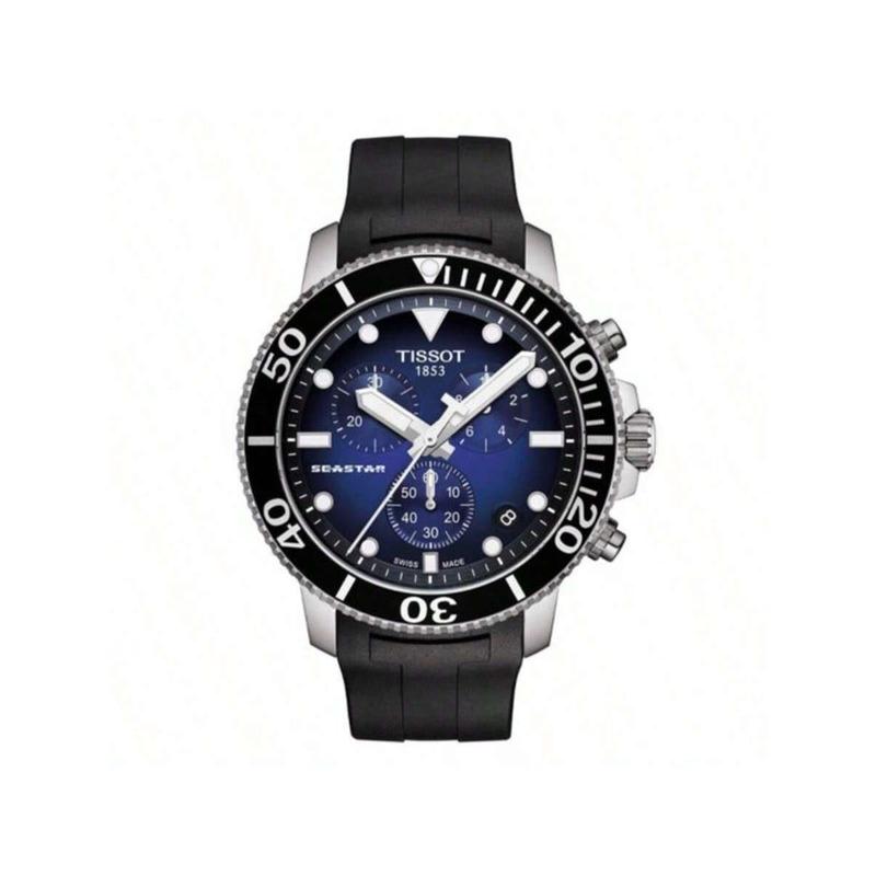 Tissot Мужские спортивные дайверские часы - Tissot Seastar 1000 Хронограф, корпус из нержавеющей стали 45,5 мм, синий градиентный циферблат, черный T120.417.17.041.00