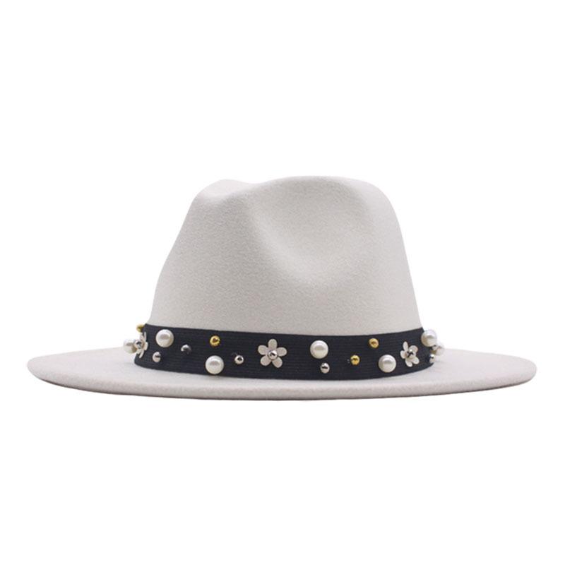 New autumn and winter pearl imitation woolen top hat, fashionable women's jazz hat, parent-child sun hat