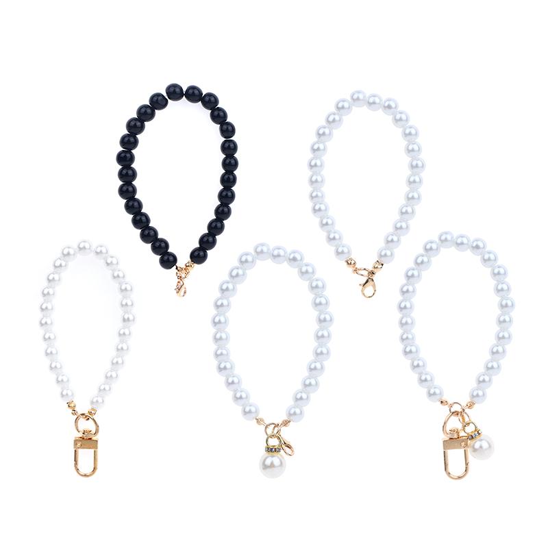 Брелок с имитацией жемчуга, сумка для наушников, подвеска на запястье, держатель для ключей из бисера, браслет из жемчуга, брелок для женщин, украшение для мобильного телефона