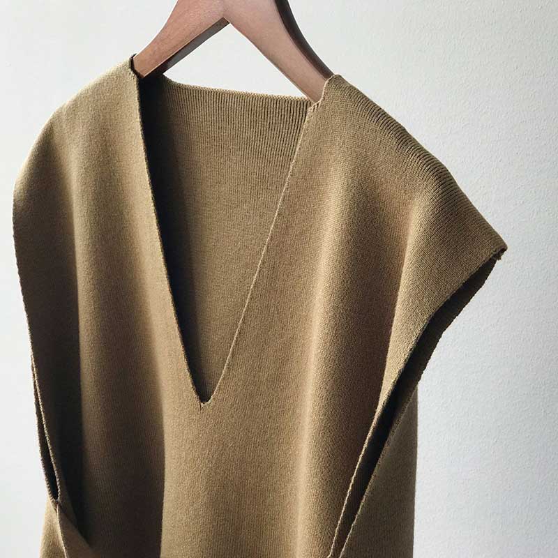 Split Hem Waist Coat with Belt Women's Autumn and Winter V-neck Knitted Vests Outer Wear Korean Version Loose Vest Women's Sleeveless Top