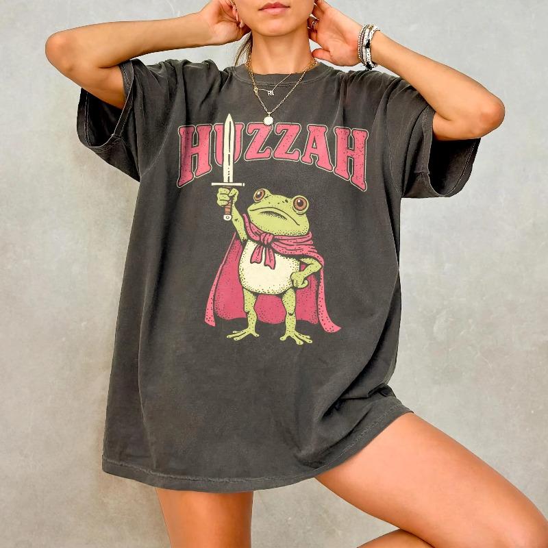 Frog Meme Shirt Meme Comfort Colors Tshirt Huzzah Frog With Sword Graphic Tee Summer Unisexs And Unisexs Tshirt Top
