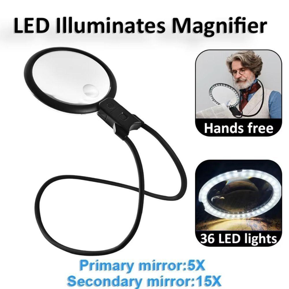 Rechargeable Neck Wear Magnifier USB-C Power Handheld Magnification Glass Book Reading