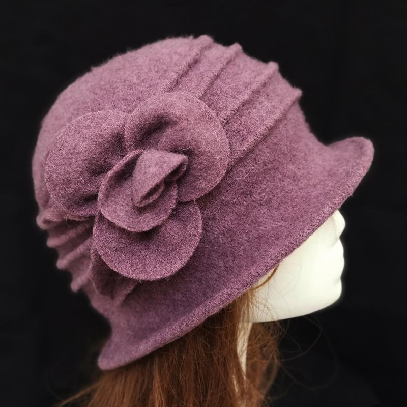 Flower New Section 100% Wool Hat Autumn Winter Middle-aged Female Soft Hat Women European Tide Dome Felted Mummy Thought Hat