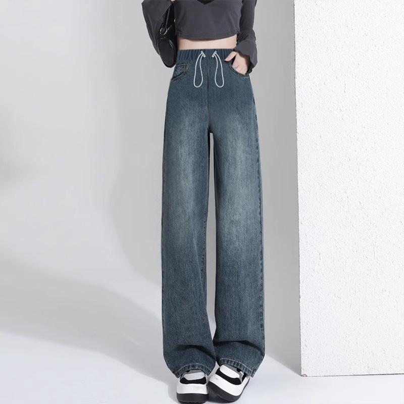 /9578 Maternity Jeans, Front Drawstring, Pockets, Outer Wear Fleece Thickened Wide-leg Pants, Loose Trousers