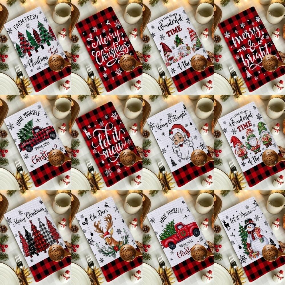 Santa Claus Xmas Hand Towels Reindeer Dish Towels Christmas Decorations Cleaning Cloth  Winter Home
