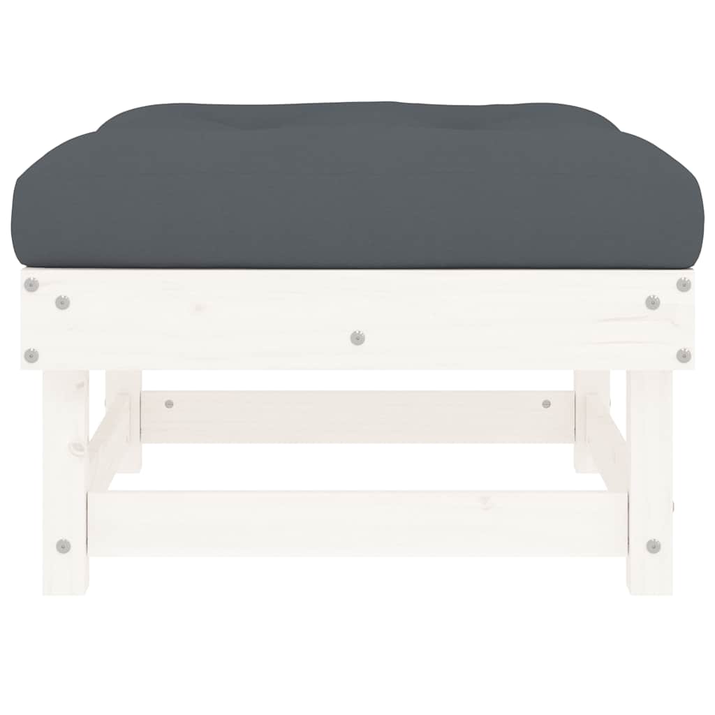 Garden Stool with Cushion White Solid Pine Wood