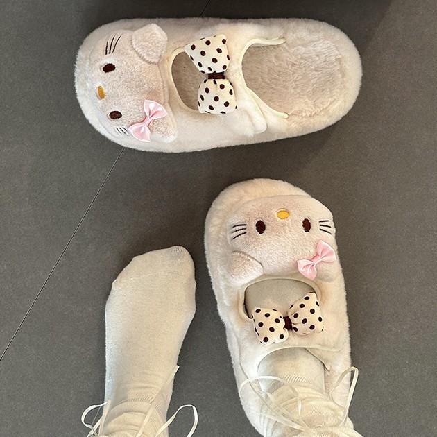 Модные милые и сладкие тапочки-котики KT, женские осенне-зимние 2025, на толстой подошве, бархатные, теплые, хлопковые тапочки с закрытым носком