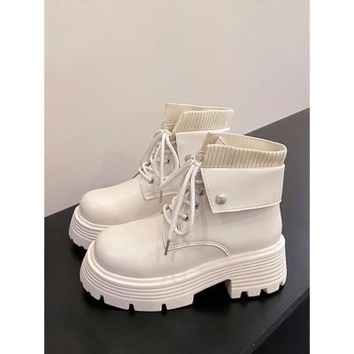 Ретро ботинки Мартин женские осень-зима 2025 новые жареные уличные популярные инс британский стиль черные на толстой подошве увеличивающие рост короткие ботинки