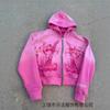 American hip-hop rock pink 3d printing design color-sensitive cardigan hooded sports sweater jacket jacket gradual change outside