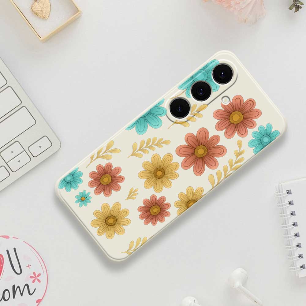 For Samsung Galaxy S25 FE Case Red Yellow Blue Flowers Pattern Printing Straight Edge TPU Phone Back Cover