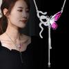 Blue 3-Color Butterfly Tassel Necklace: Versatile Cool Clavicle Chain Choker for Autumn Winter