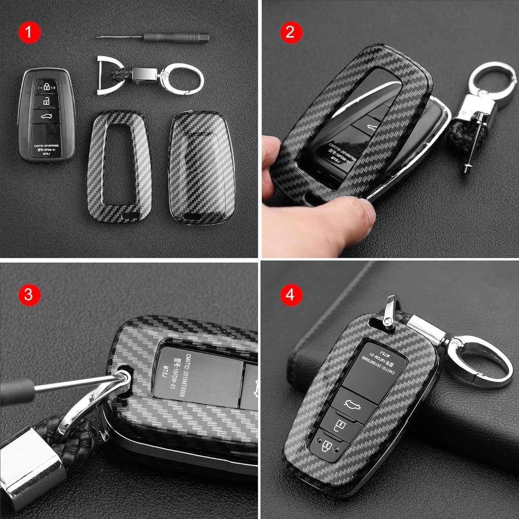 For Toyota Key Fob Cover, ABS carbon fiber pattern Key Fob Case Fit for 2017-2021 2022 2023 Toyota Corolla Camry RAV4 Highlander 4Runner Prius CH-R