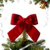 Velvet Christmas Tree Topper Bow Red Plush Bow with Metal Frame Base Festive Holiday Decor for Home Party Display