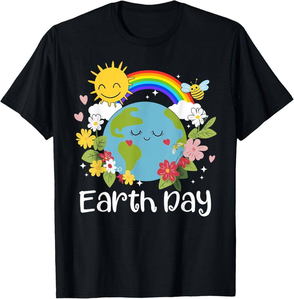 Happy Earth Day Cute Earth With Floral Earth Day 2025 Unisex T-Shirt
