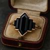 Hexagon Black Onyx Ring Yellow Gold Plated | Unique Engagement Ring | Bezel Set Black Gemstone | Vintage Bridal Anniversary Jewelry