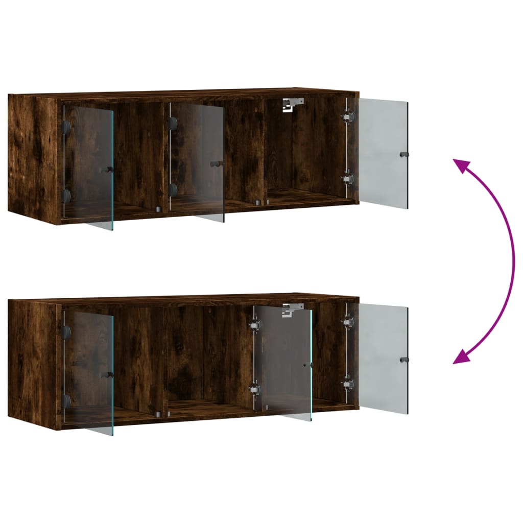 Wall Cabinet with Glass Doors Smoked Oak Finish 102 x 37 x 35 cm