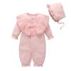 Newborn Infant Baby Girls Solid Ruffles Lace Romper Jumpsuit+Hat Outfits Sets