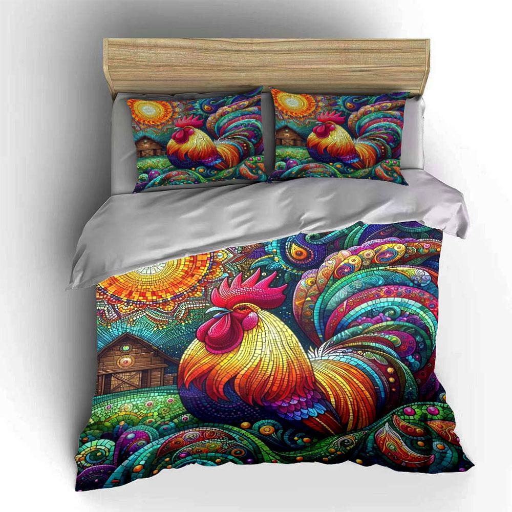 Vibrant mosaic rooster fantasy. Bedding sets Duvet covers Pillowcases(1* Duvet Cover 2* Pillowcases without duvet insert)